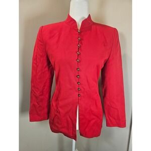 Kasper ASL Petite Red mandarin Collar Blazer Military Knot Button Jacket 6P
